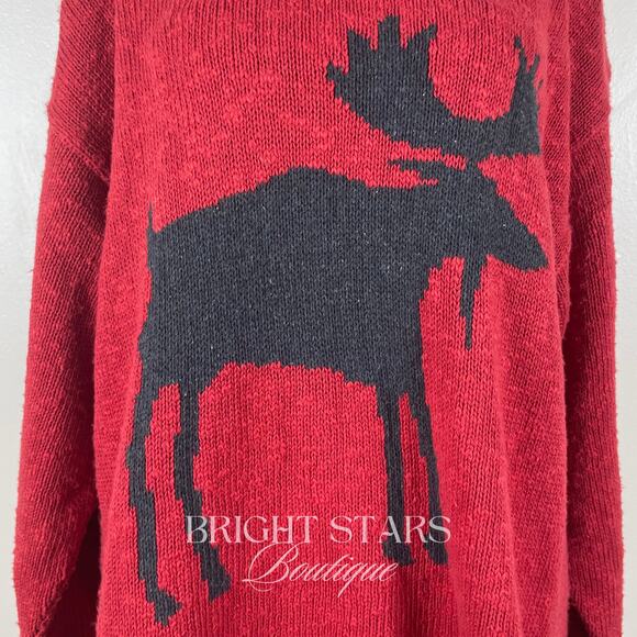 Extremely Rare Red Black Moose Reindeer Sweater ASO Phoebe Buffay Friends - Picture 9 of 9